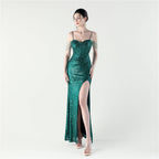 Dinner Focus, Premium, Sequined Fishbone Vest Beaded Suspender High Split Evening Gown