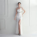 Hot Diamond Bead Craft Bridesmaid Hosting Party Sexy Shoulder Long Evening Dress