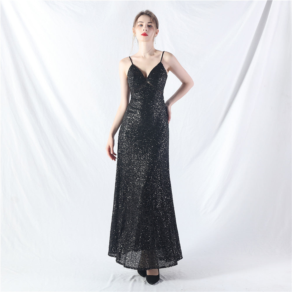 Popular A-shaped pendulum dress can be worn daily sequined long dress