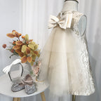 Elegantes Champagner-Paillettenkleid für Babys und Kleinkinder, ideal zur Erstkommunion oder als Prinzessinnenkleid aus Netzstoff für Neujahr 