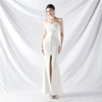 New art bag buckle handmade ostrich hair satin long evening dress