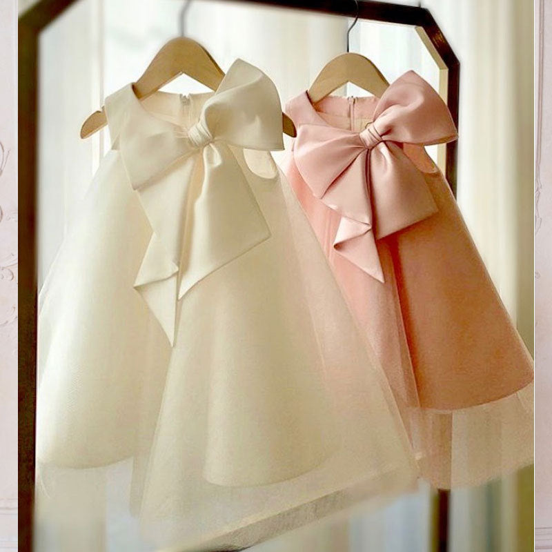 Vestido de primera comunión para niña, vestido formal de princesa, vestido de verano con lazo para fiesta de cumpleaños 