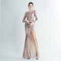 New sequined long-sleeved test split high-end evening dress