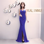 Banquet evening dress winter fashion elegant long sexy suspender slim fishtail black dress dress