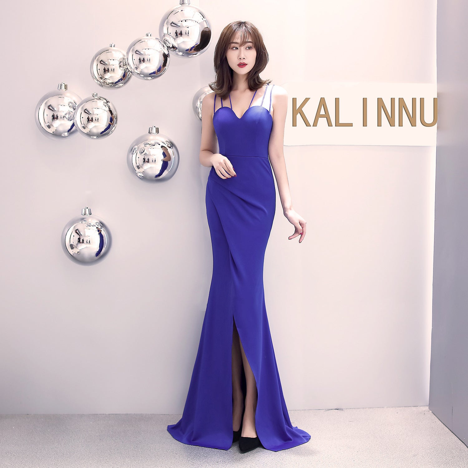 Banquet evening dress winter fashion elegant long sexy suspender slim fishtail black dress dress
