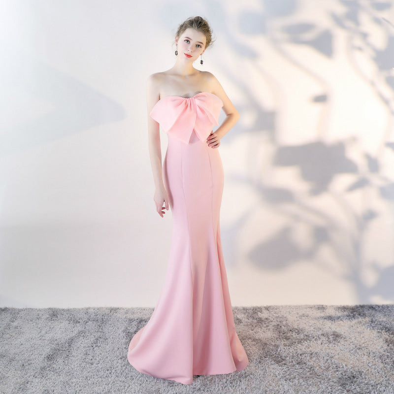 Evening dress long new sexy banquet host tube top fishtail thin short dress women