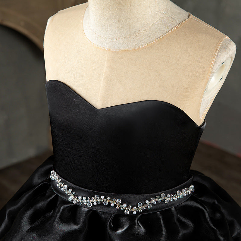 Vestido de comunión para niña, vestido negro de lujo para fiesta de cumpleaños, vestido esponjoso. 