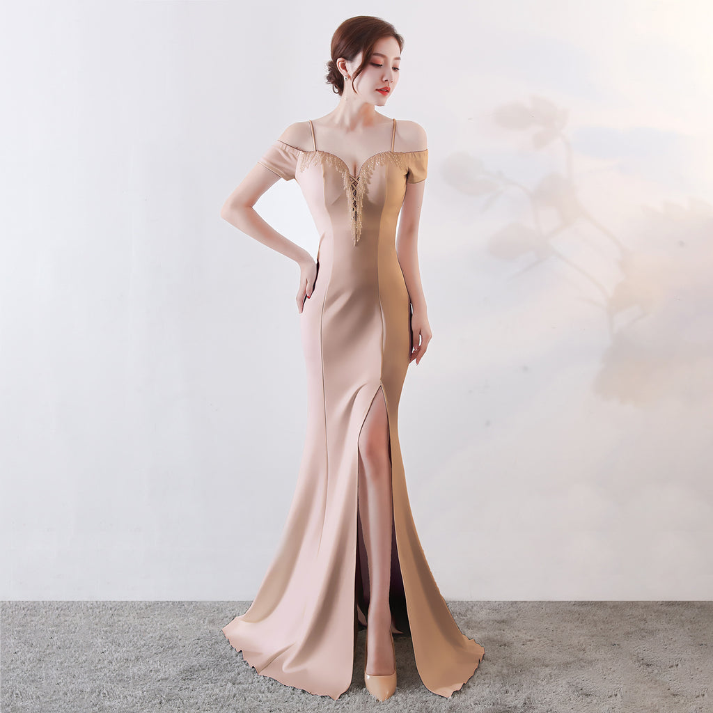 New long and slim bridesmaids evening dress party banquet host performance annual meeting dress
