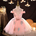 Baby Mädchen Kommunionkleid, rosa Pailletten, Schmetterlingsmuster, flauschiges Prinzessinnenkleid aus Mesh 