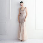 Bead mesh yarn craft bead ordering evening dress long style banquet slim evening dress temperament elegant long style