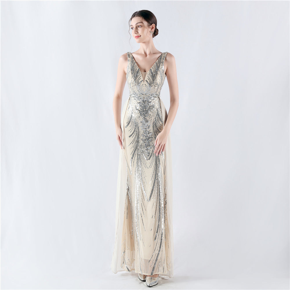 New dress positioning flower beads back beads with cape evening dress, annual meeting, performance