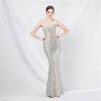 New Craft Ostrich Hair High-end Symphony Bead Evening Dress Banquet Party Dress
