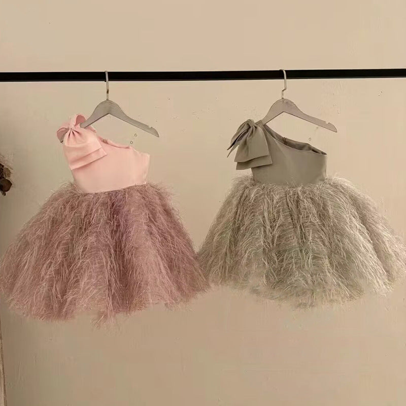 Elegante vestido de princesa de malla con borlas para bebé, vestido de comunión para niña, vestidos formales para niña 