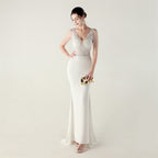New Bead Lace Bead Embroidery Evening Ceremony, Off-Shoulder Fishtail Dress, Red Carpet Wedding Banquet Dress
