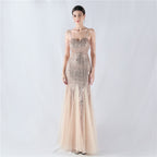New dress craft beaded mesh sequined evening dress, performance, hosting, annual meeting