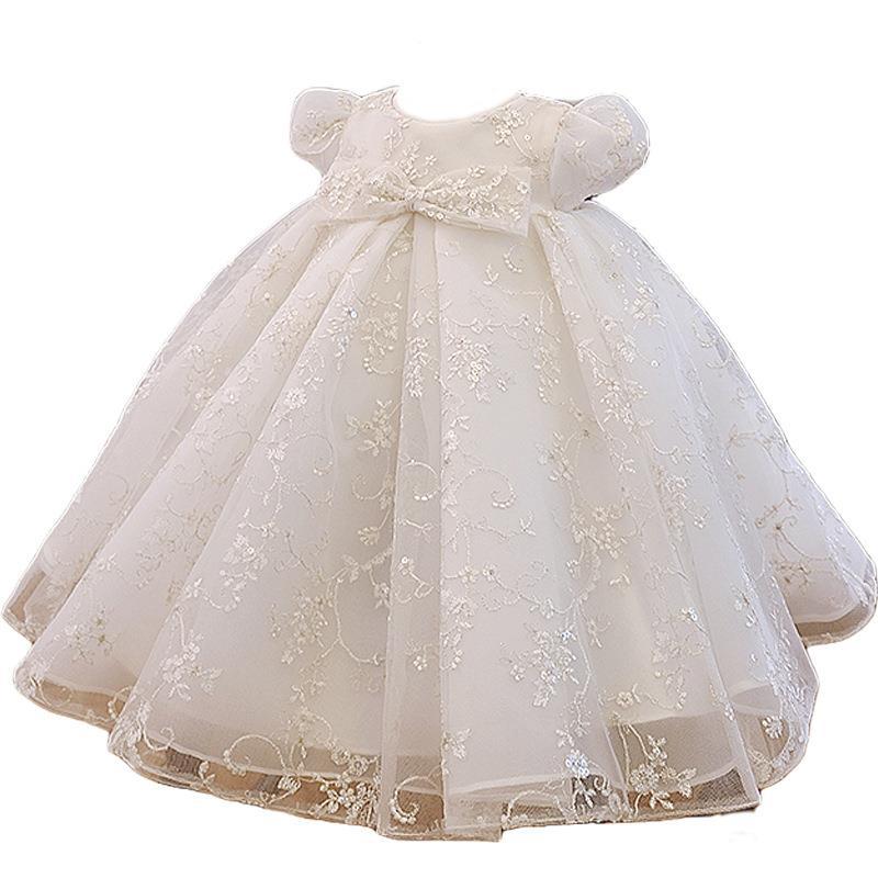 Vestido de comunión con lazo y mangas abullonadas estampado para niña de las flores 
