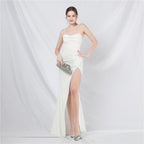 Court fish bone vest waist heavy industry craftsmanship beaded tube top sling high-end evening dress