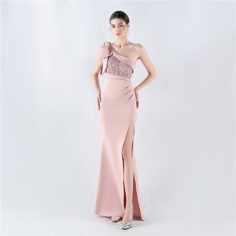 Craft hot diamond lace high-end foreign trade satin evening dress