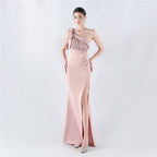 Craft hot diamond lace high-end foreign trade satin evening dress