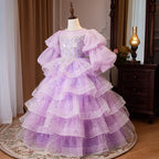 Blumenmädchenkleid, Kinder-Osterkleid, Partykleid, lila Pailletten, bauschiges Prinzessinnen-Kommunionskleid 