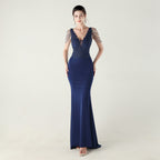 New Bead Lace Bead Embroidery Evening Ceremony, Off-Shoulder Fishtail Dress, Red Carpet Wedding Banquet Dress