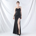 Heavy industry court fishbone vest waist high-end small vertical tail satin evening dress