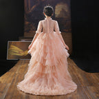 Mädchen Sommerkleid Rosa Pailletten Schleppe Prinzessin Festzug Geburtstag Kommunion 