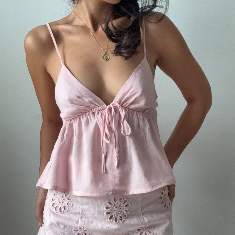 Sexy Solid Slim Tie Cami Top