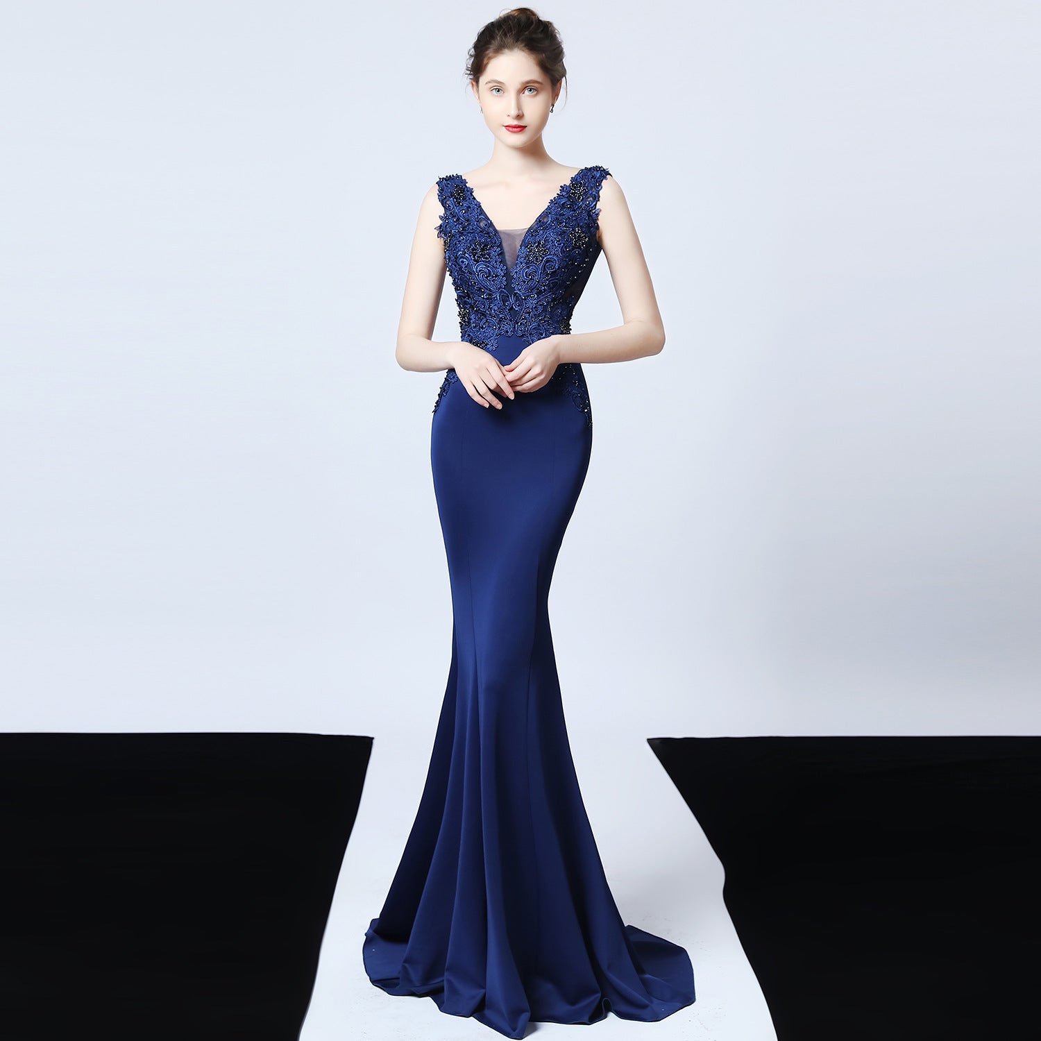 Pure handmade appliqué beaded toast dress bridal long thank you banquet slim fishtail dress wedding evening dress