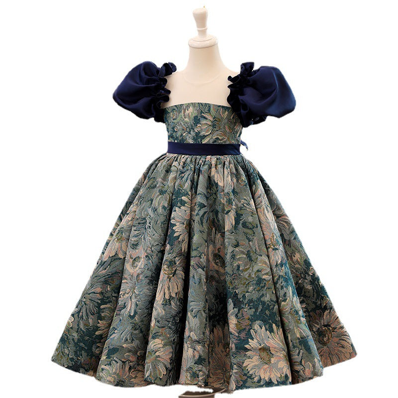 Kommunionkleid für Kleinkinder, Mädchen, Sommerkleid mit Blumenmuster, festliches Prinzessinnenkleid 