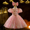 Vestido de primera comunión con lentejuelas rosas para niña, vestido de princesa para cumpleaños de niña pequeña 