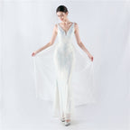 New dress positioning flower beads back beads with cape evening dress, annual meeting, performance