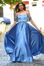 Off-Shoulder Spaghettiträger Kristallperlen Ballkleid Satin Abschlussballkleider