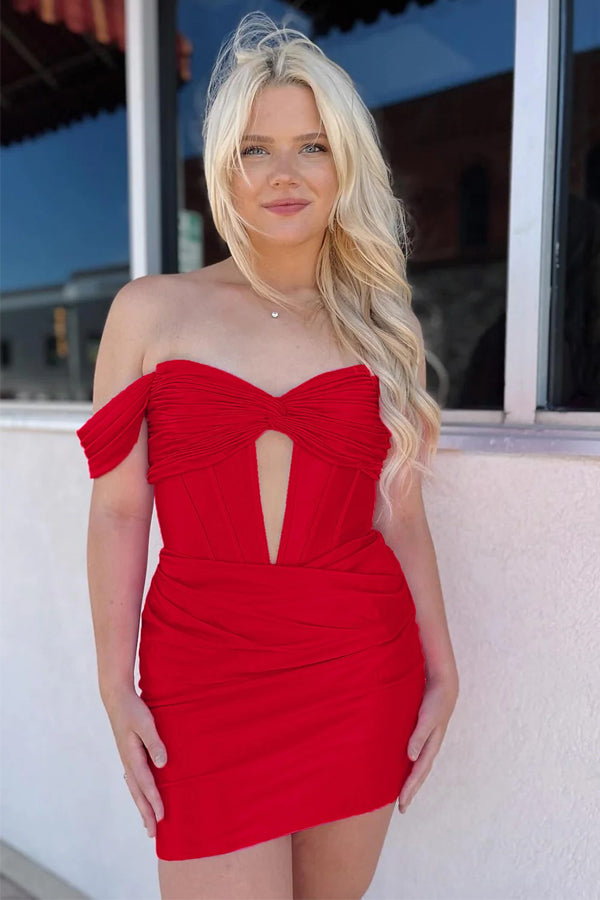 Schulterfreies, enges, fuchsiafarbenes Homecoming-Kleid, Cocktailkleid