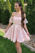 Off the Shoulder Short  Lace Prom Dress Homecoming Dress