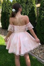 Off the Shoulder Short  Lace Prom Dress Homecoming Dress
