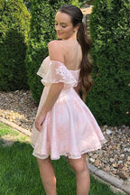 Off the Shoulder Short  Lace Prom Dress Homecoming Dress