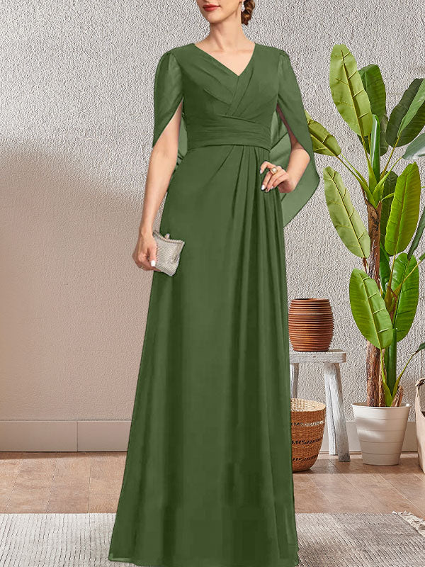 Vestido largo para madre de la novia con escote en V y corte A en azul marino oscuro