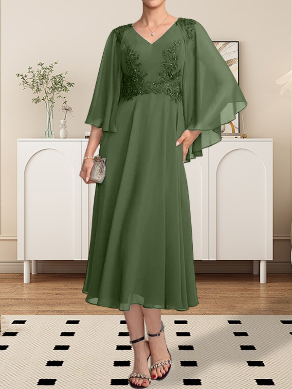 Vestido de gasa con encaje y escote en V, largo hasta la rodilla, para madre de la novia, con lentejuelas y abalorios