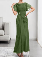 A-Linien-Kleid mit U-Boot-Ausschnitt, Illusion-Detail, Teelänge, Chiffonspitze, Perlenstickerei und Pailletten für die Mutter der Braut