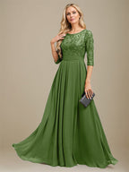 A-Linien-Kleid aus Chiffon mit Paillettenapplikationen und Rundhalsausschnitt, bodenlang, für die Mutter der Braut 