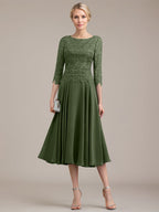 A-Linien-Kleid aus Chiffon mit Rundhalsausschnitt und Teelänge für die Mutter der Braut 