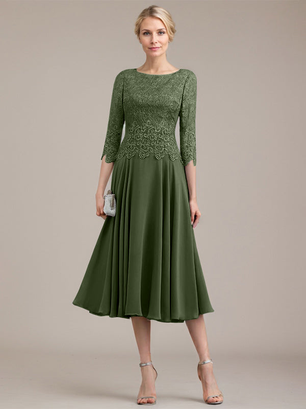 Vestido de gasa con encaje y escote redondo hasta la rodilla para madre de la novia 