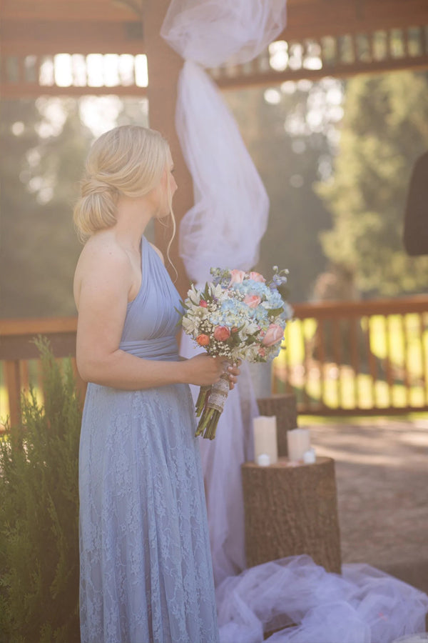 One Shoulder Lace Blue Bridesmaid Dress Party Dress