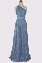 One Shoulder Lace Blue Bridesmaid Dress Party Dress