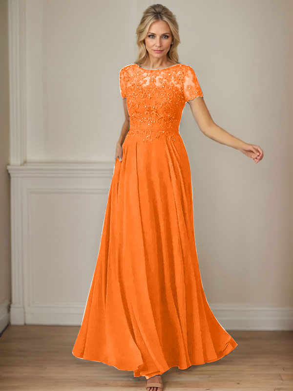 Dunkelblaues A-Linien-Pailletten-Chiffonkleid mit U-Boot-Ausschnitt 