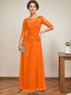 A-Linien-Kleid mit U-Boot-Ausschnitt, Illusion-Detail, knöchellang, aus Chiffon und Spitze mit Strassperlen für die Mutter der Braut. 