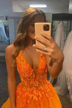 Vestidos de fiesta de tul con cuello en V y apliques de encaje, vestido largo formal