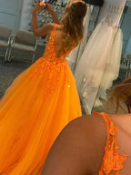 Vestidos de fiesta de tul con cuello en V y apliques de encaje, vestido largo formal