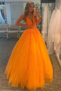 Vestidos de fiesta de tul con cuello en V y apliques de encaje, vestido largo formal